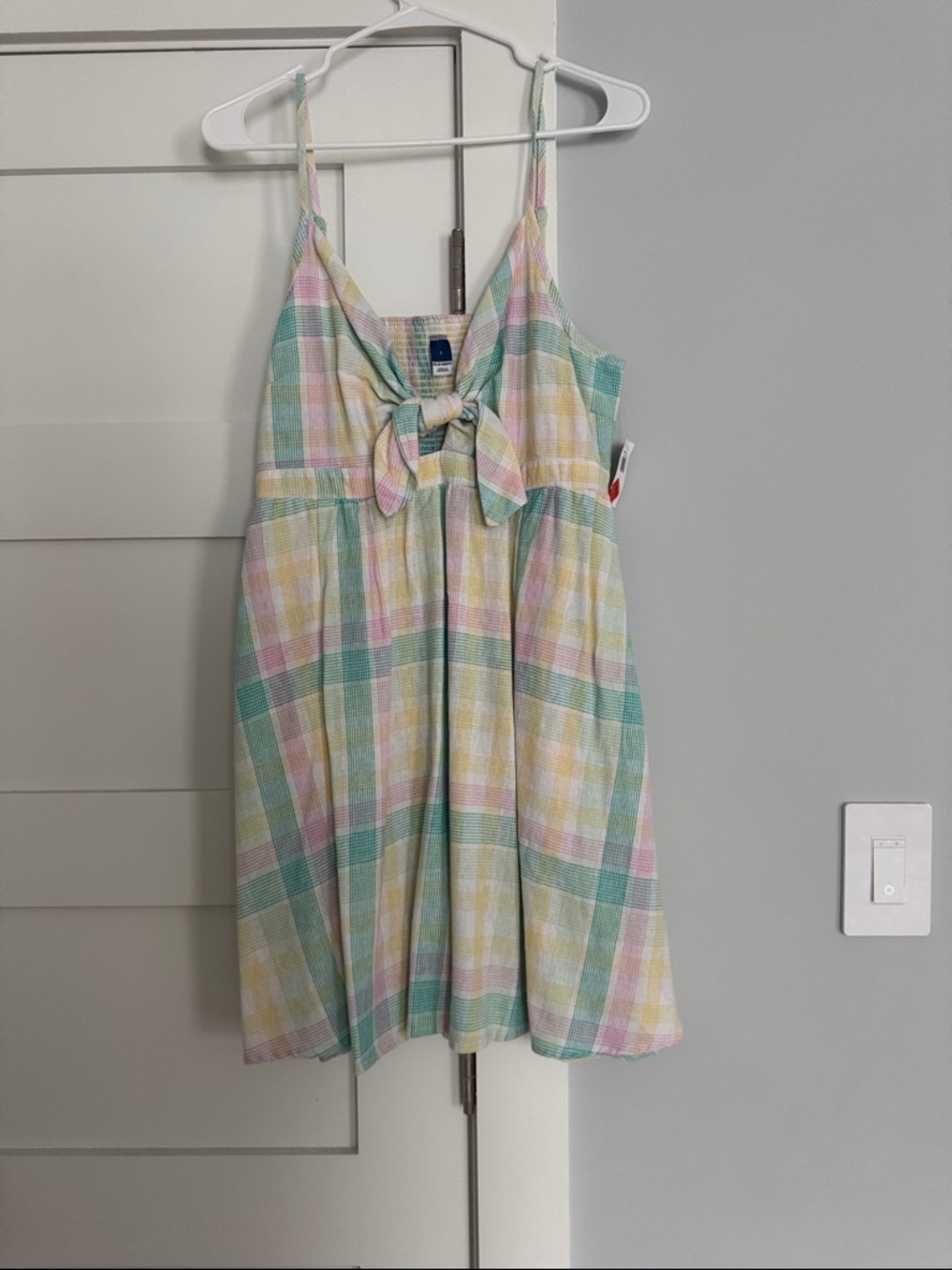 Old Navy NWT Pastel Plaid Tie-Front Sundress in Mint, Pink & Yellow